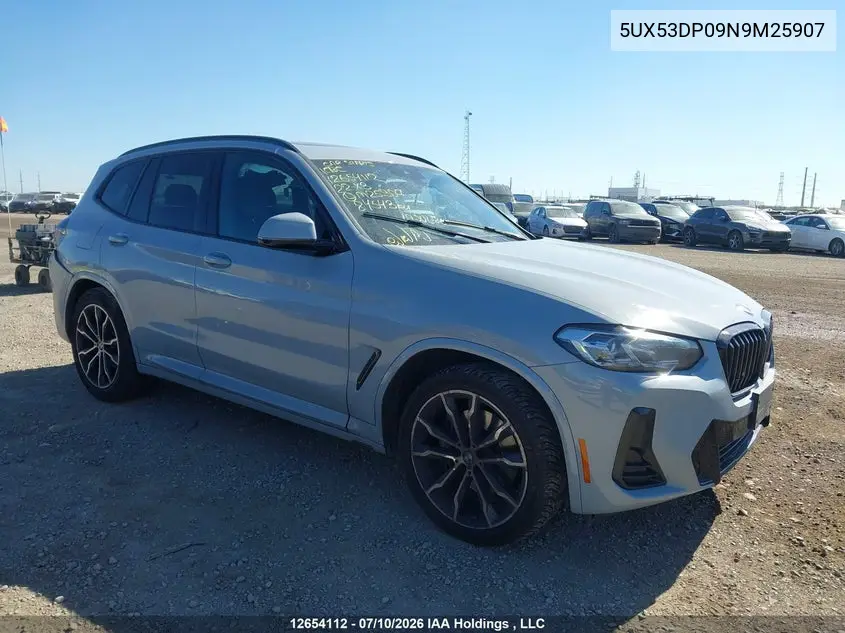 BMW X3 2022, VIN 5UX53DP09N9M25907
