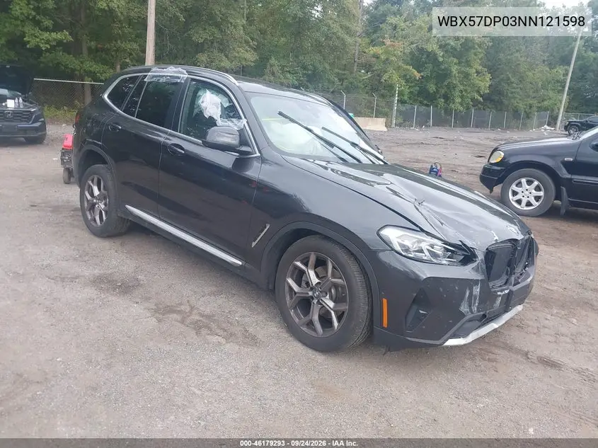 BMW X3 2022, VIN WBX57DP03NN121598