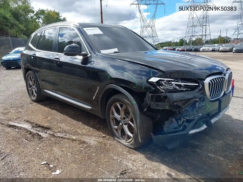 BMW X3 2022, VIN 5UX53DP02N9K50383