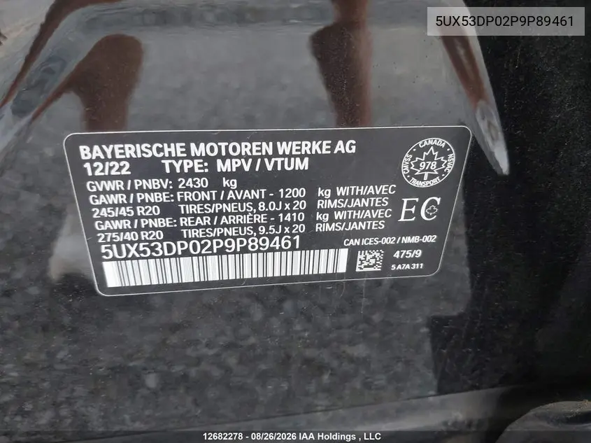 2023 BMW X3 VIN 5UX53DP02P9P89461 — фото 9