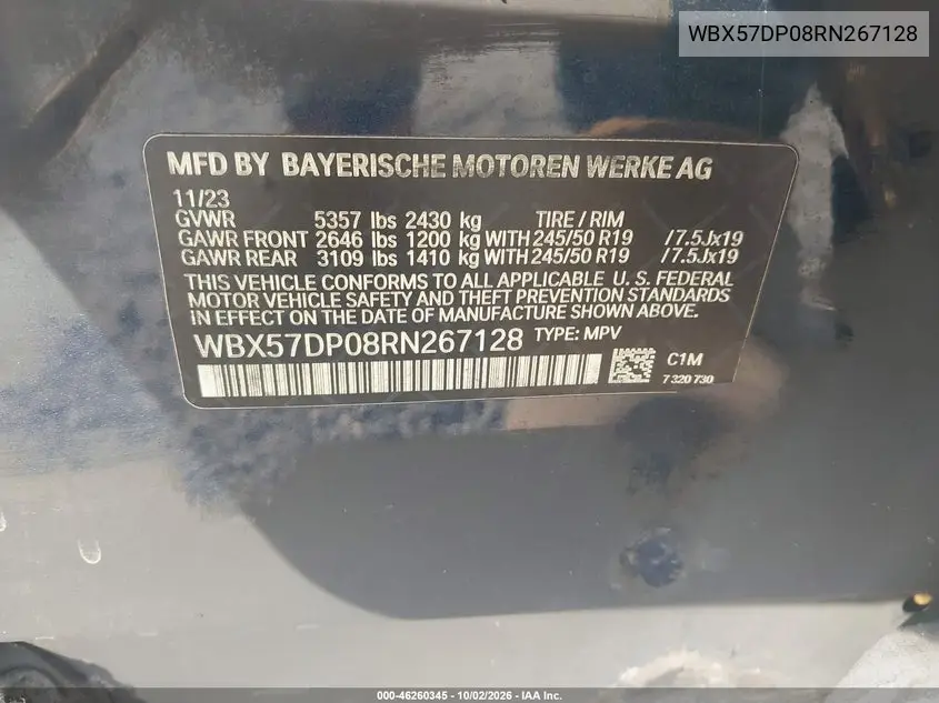 2024 BMW X3 VIN WBX57DP08RN267128 — фото 9