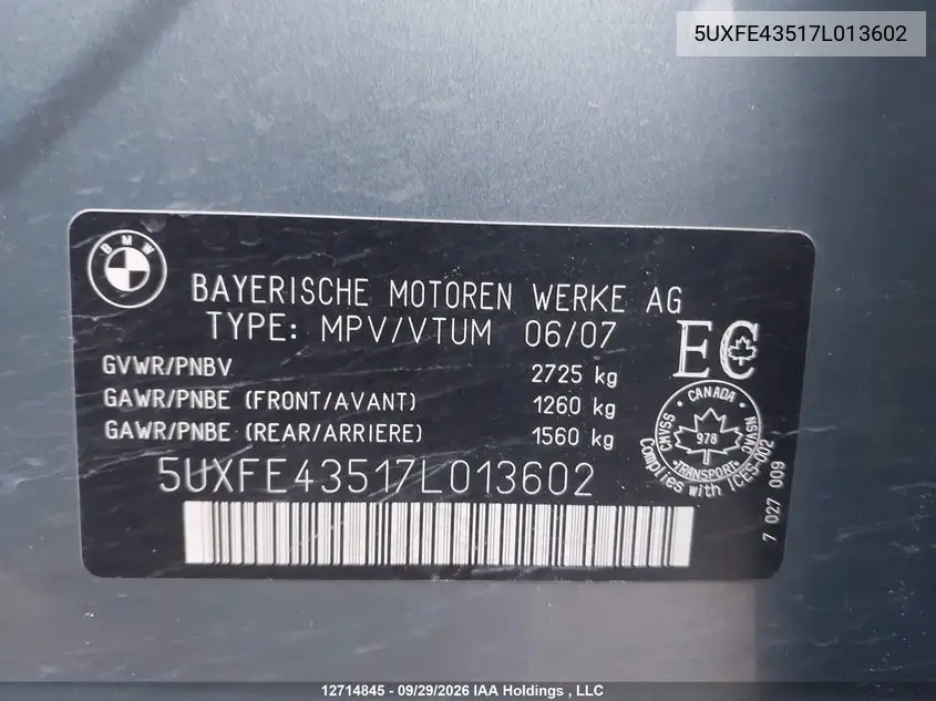 2007 BMW X5 VIN 5UXFE43517L013602 — фото 19