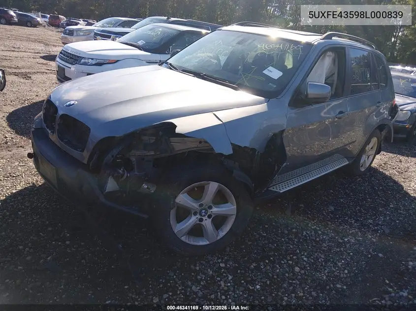 2008 BMW X5 VIN 5UXFE43598L000839 — фото 2