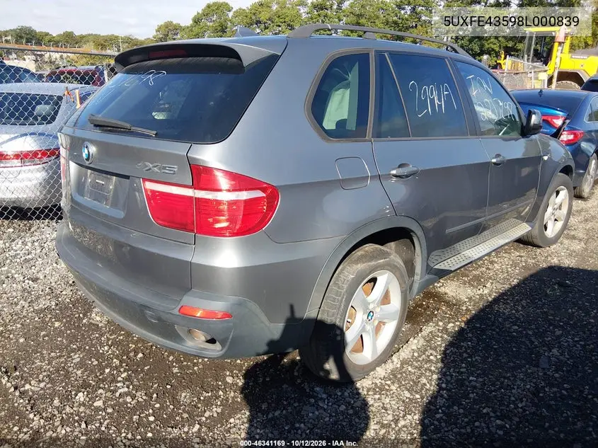 2008 BMW X5 VIN 5UXFE43598L000839 — фото 4