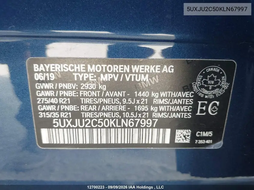 2019 BMW X5 VIN 5UXJU2C50KLN67997 — фото 18