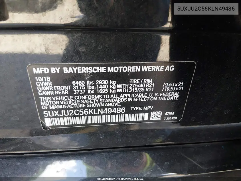 2019 BMW X5 VIN 5UXJU2C56KLN49486 — фото 9