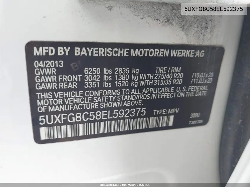 2014 BMW X6 VIN 5UXFG8C58EL592375 — фото 9