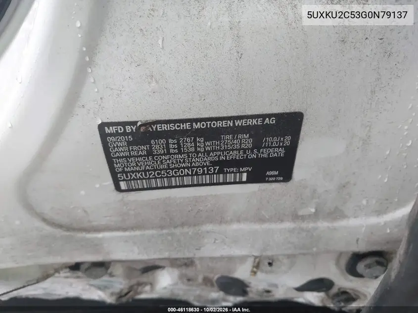 2016 BMW X6 VIN 5UXKU2C53G0N79137 — фото 5