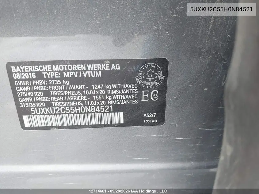 2017 BMW X6 VIN 5UXKU2C55H0N84521 — фото 19