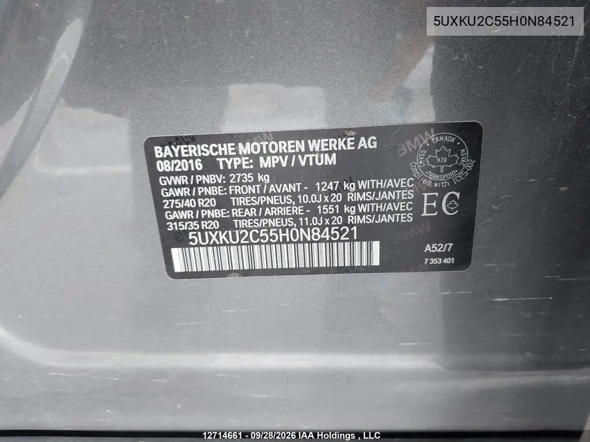 2017 BMW X6 VIN 5UXKU2C55H0N84521 — фото 9