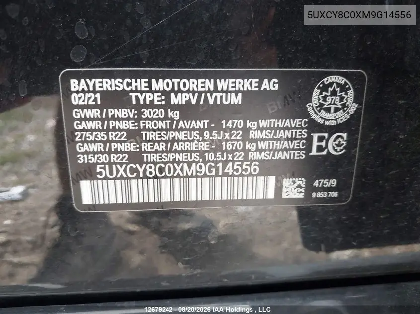 2021 BMW X6 VIN 5UXCY8C0XM9G14556 — фото 9