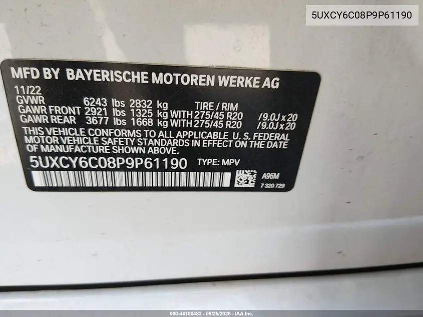 2023 BMW X6 VIN 5UXCY6C08P9P61190 — фото 9