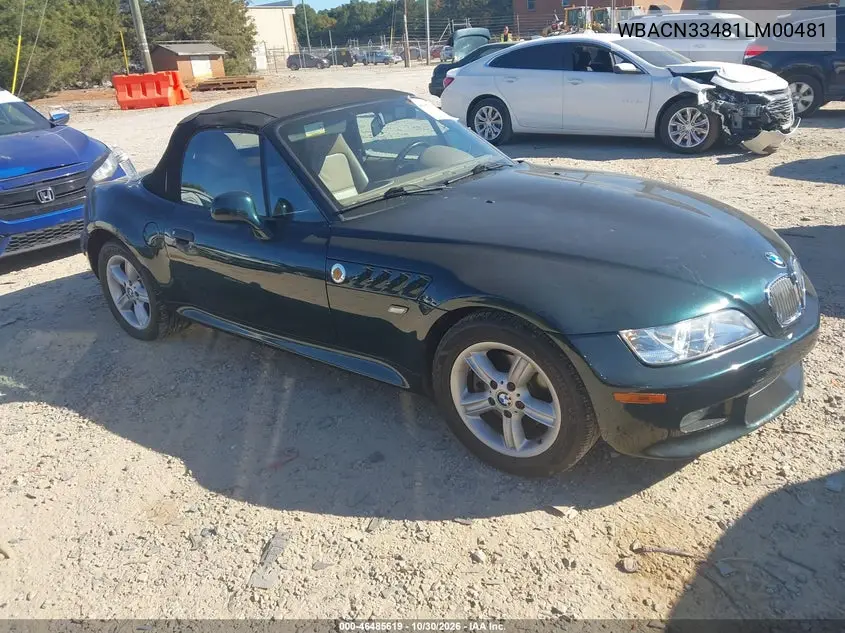 BMW Z3 2001, VIN WBACN33481LM00481