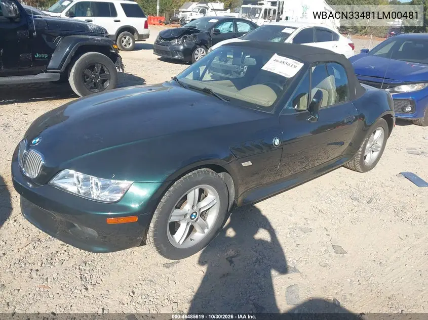 2001 BMW Z3 VIN WBACN33481LM00481 — фото 2