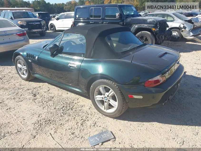 2001 BMW Z3 VIN WBACN33481LM00481 — фото 3