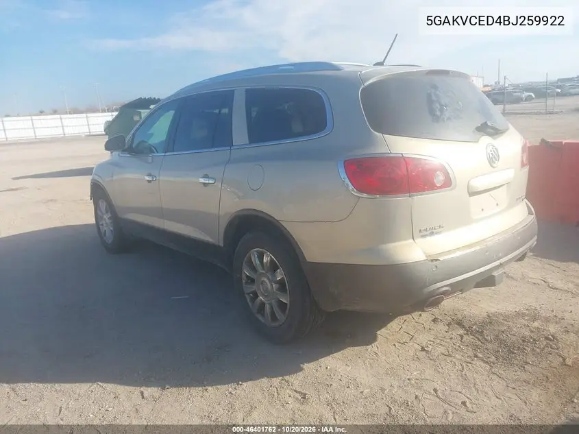 2011 BUICK ENCLAVE VIN 5GAKVCED4BJ259922 — фото 3
