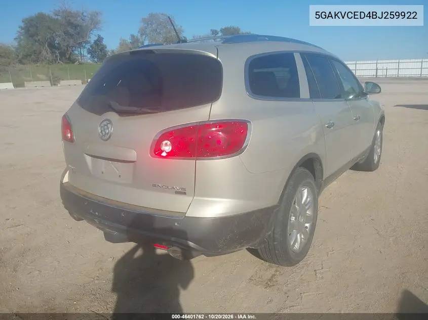 2011 BUICK ENCLAVE VIN 5GAKVCED4BJ259922 — фото 4