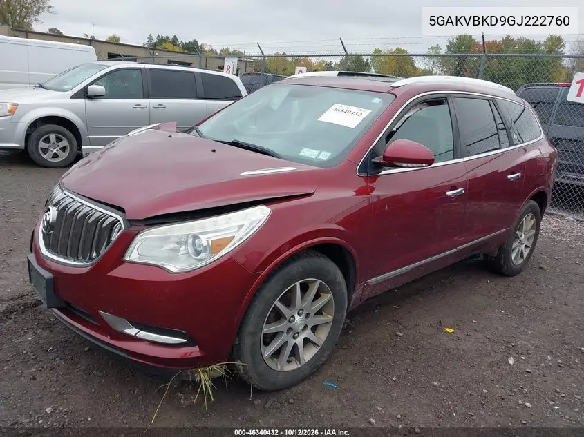 2016 BUICK ENCLAVE VIN 5GAKVBKD9GJ222760 — фото 2