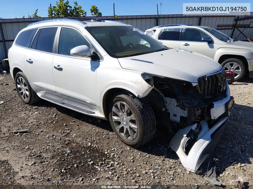 BUICK ENCLAVE 2016, VIN 5GAKRBKD1GJ194750