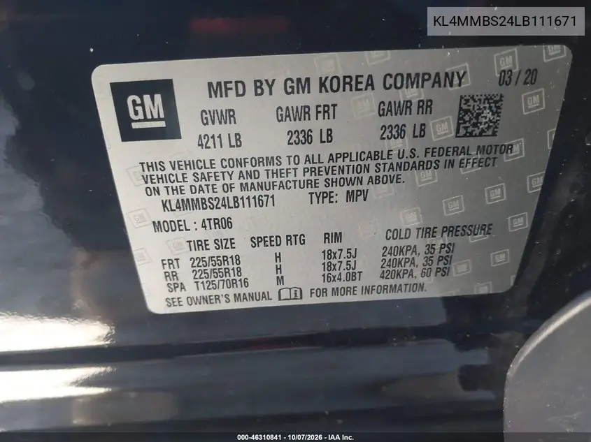2020 BUICK ENCORE GX VIN KL4MMBS24LB111671 — фото 9