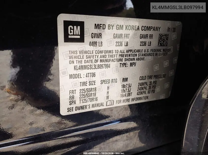 2020 BUICK ENCORE GX VIN KL4MMGSL3LB097994 — фото 9
