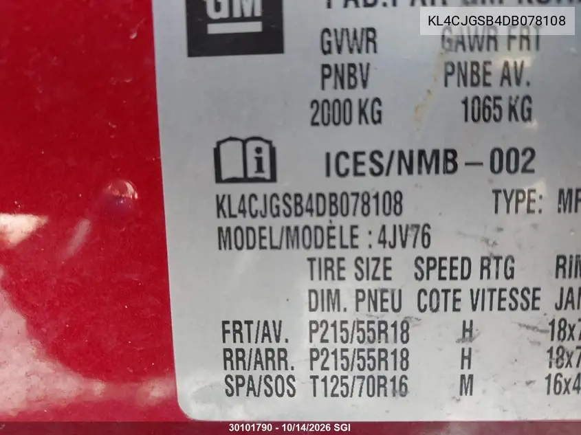 2013 BUICK ENCORE VIN KL4CJGSB4DB078108 — фото 9