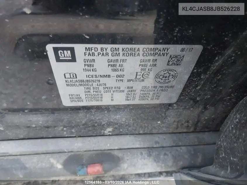 2018 BUICK ENCORE VIN KL4CJASB8JB526228 — фото 18