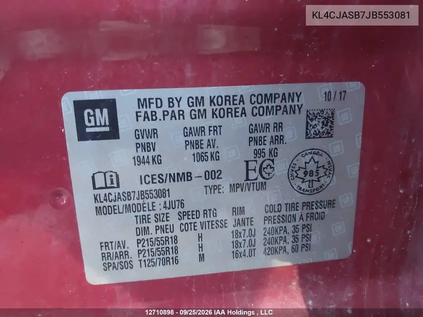 2018 BUICK ENCORE VIN KL4CJASB7JB553081 — фото 17