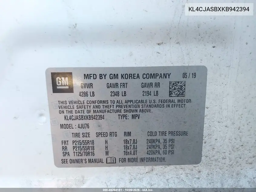 2019 BUICK ENCORE VIN KL4CJASBXKB942394 — фото 9