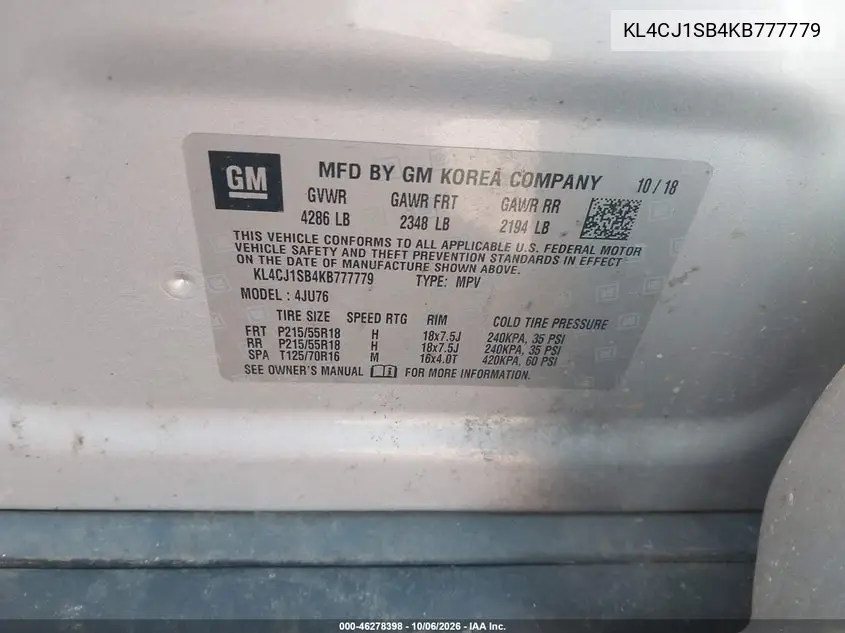2019 BUICK ENCORE VIN KL4CJ1SB4KB777779 — фото 9