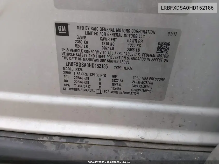 2017 BUICK ENVISION VIN LRBFXDSA0HD152186 — фото 9