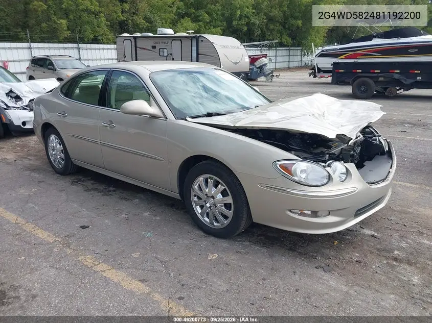 BUICK LACROSSE 2008, VIN 2G4WD582481192200