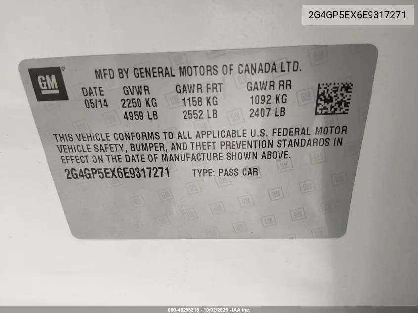 2014 BUICK REGAL VIN 2G4GP5EX6E9317271 — фото 8