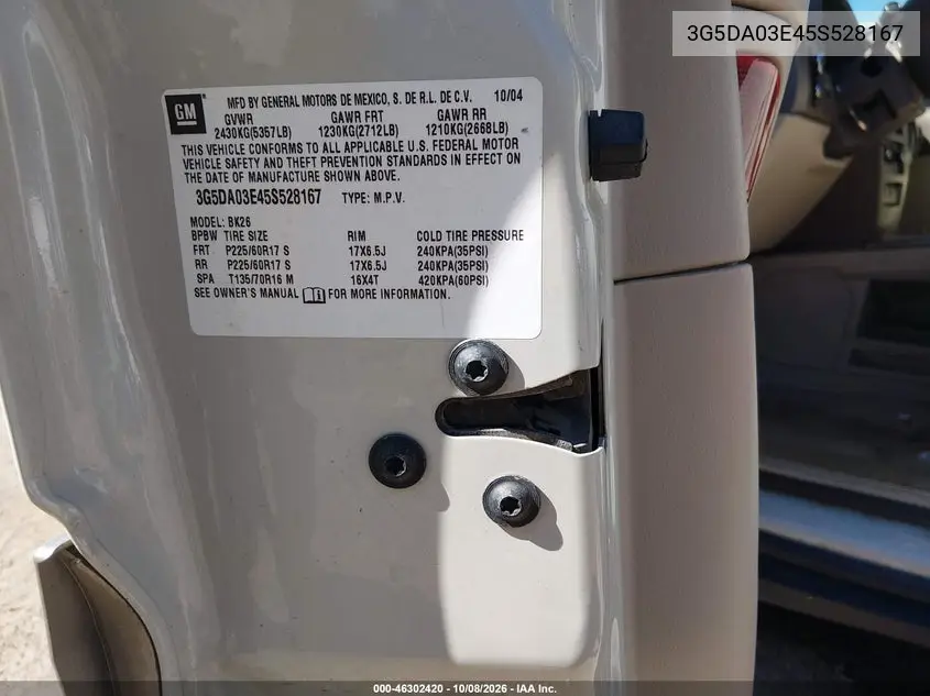 2005 BUICK RENDEZVOUS VIN 3G5DA03E45S528167 — фото 9