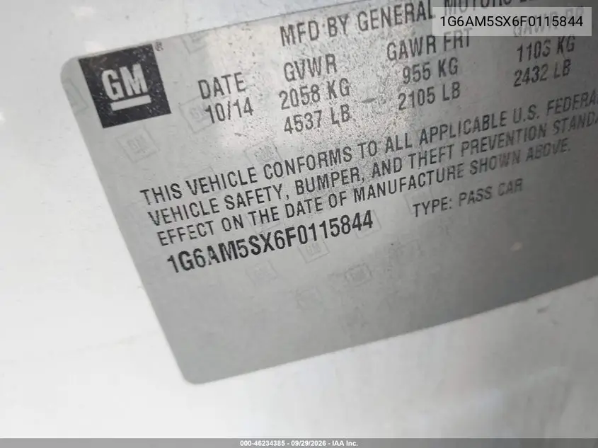 2015 CADILLAC ATS VIN 1G6AM5SX6F0115844 — фото 9