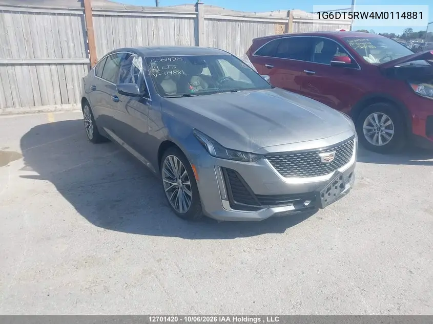 CADILLAC CT5 2021, VIN 1G6DT5RW4M0114881