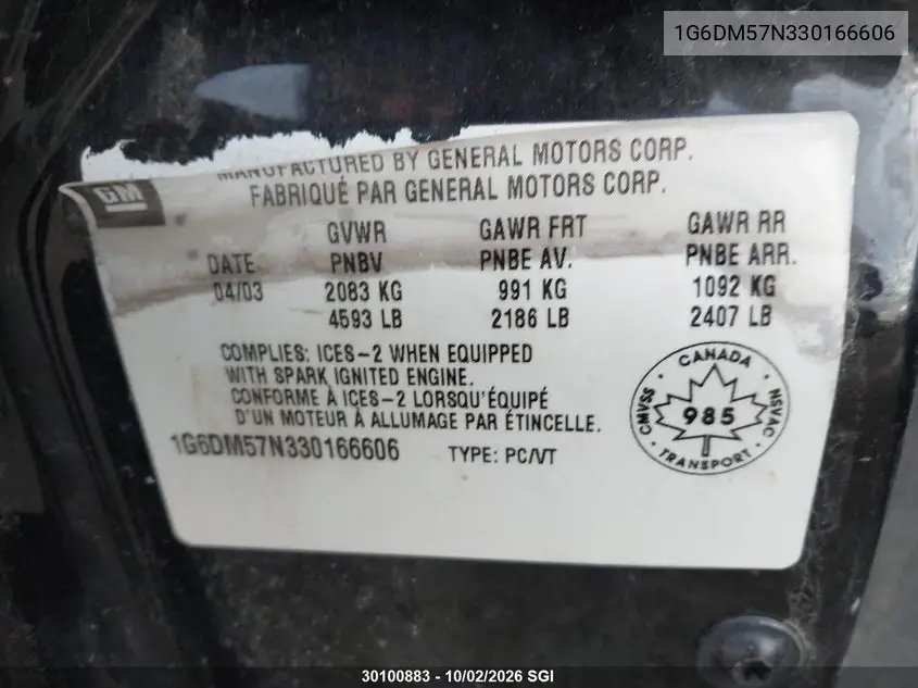2003 CADILLAC CTS VIN 1G6DM57N330166606 — фото 9