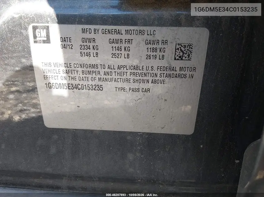 2012 CADILLAC CTS VIN 1G6DM5E34C0153235 — фото 9