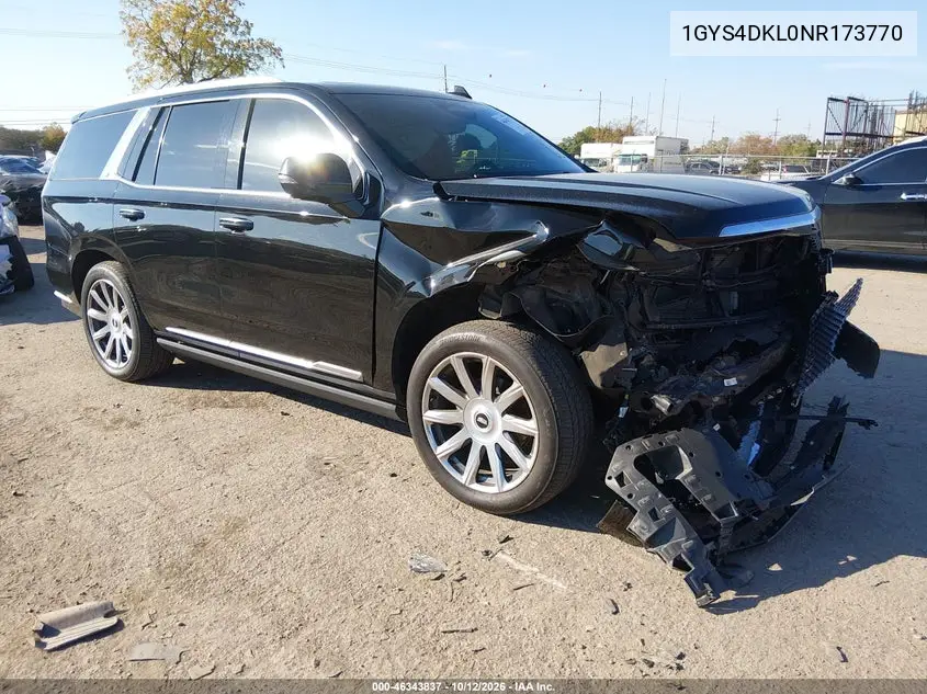 CADILLAC ESCALADE 2022, VIN 1GYS4DKL0NR173770