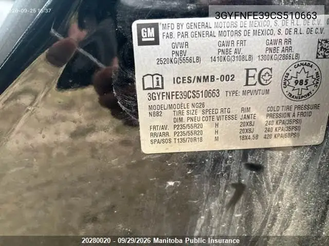 2012 CADILLAC SRX VIN 3GYFNFE39CS510663 — фото 9