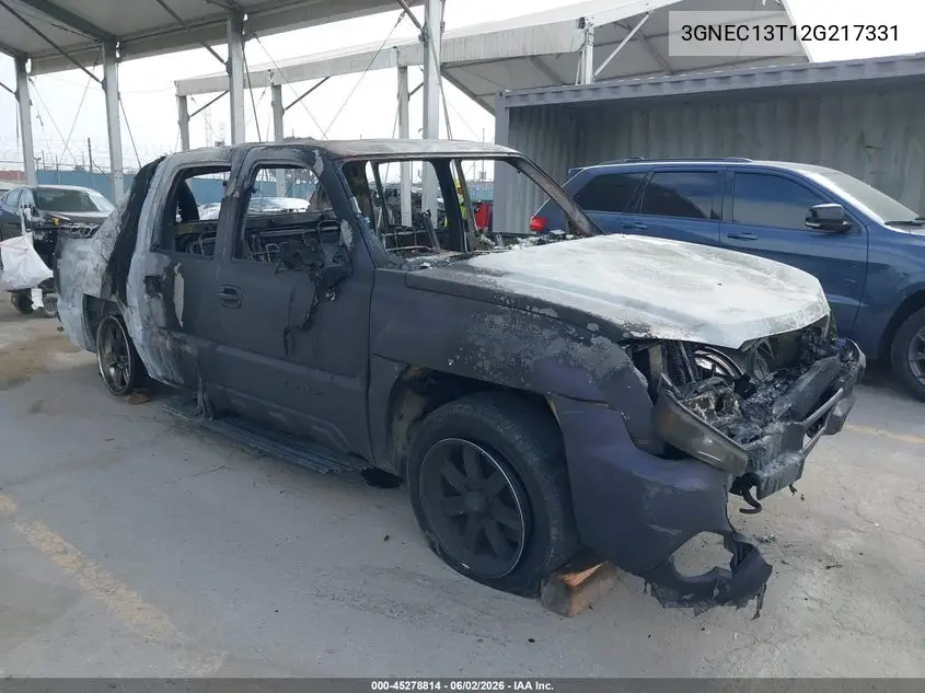 CHEVROLET AVALANCHE 2002, VIN 3GNEC13T12G217331