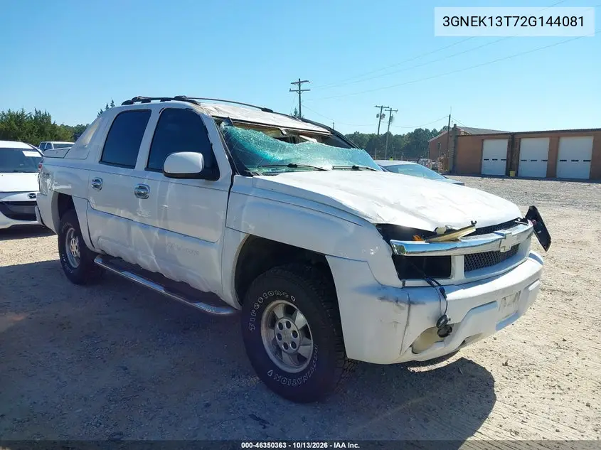 CHEVROLET AVALANCHE 2002, VIN 3GNEK13T72G144081