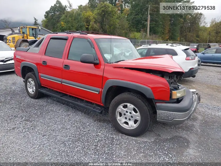 CHEVROLET AVALANCHE 2003, VIN 3GNEK13T83G279538