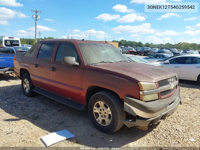 CHEVROLET AVALANCHE 2004, VIN 3GNEK12T54G259542