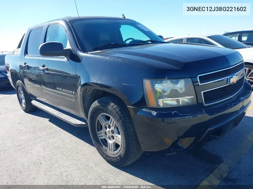 CHEVROLET AVALANCHE 2008, VIN 3GNEC12J38G221602