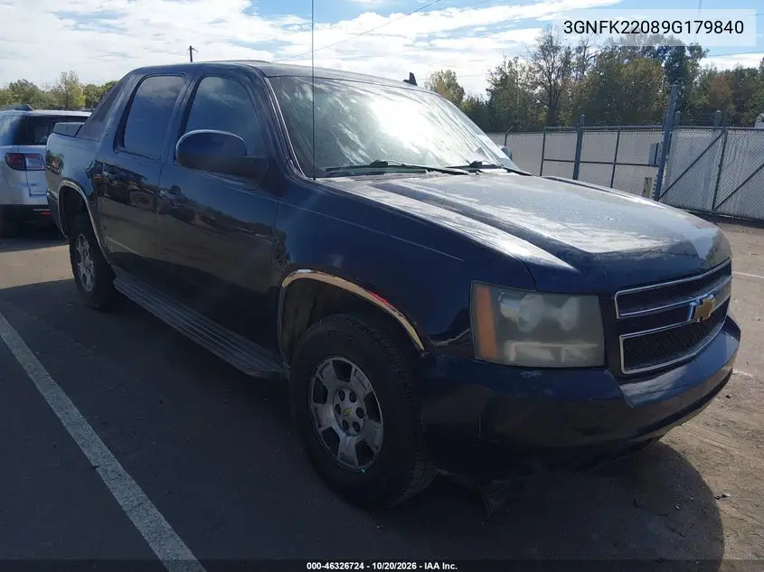 CHEVROLET AVALANCHE 2009, VIN 3GNFK22089G179840