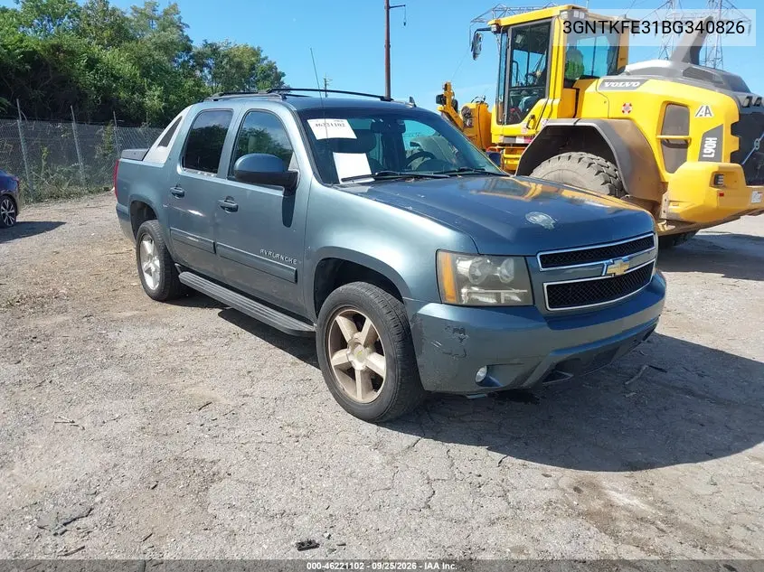 CHEVROLET AVALANCHE 2011, VIN 3GNTKFE31BG340826