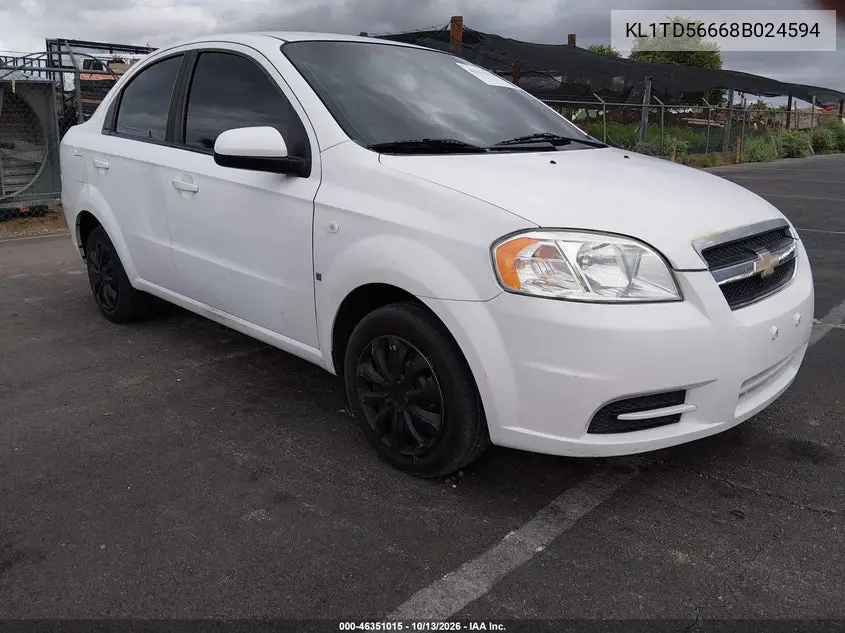 CHEVROLET AVEO 2008, VIN KL1TD56668B024594