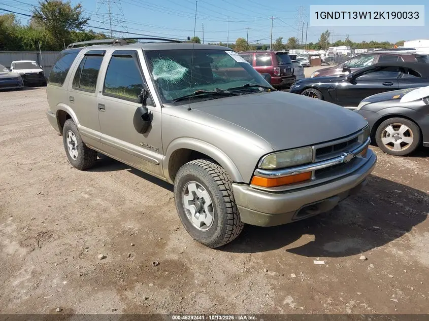 CHEVROLET BLAZER 2002, VIN 1GNDT13W12K190033