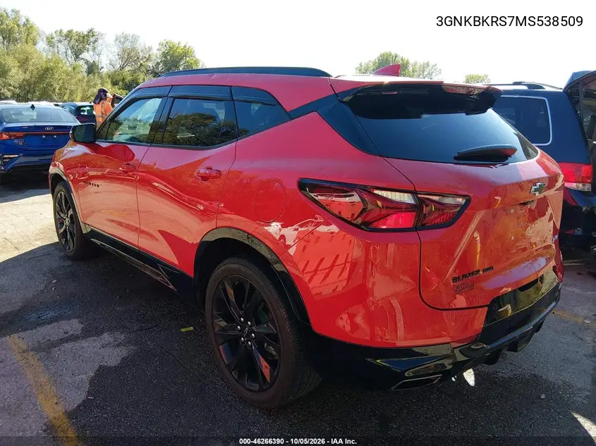 2021 CHEVROLET BLAZER VIN 3GNKBKRS7MS538509 — фото 3